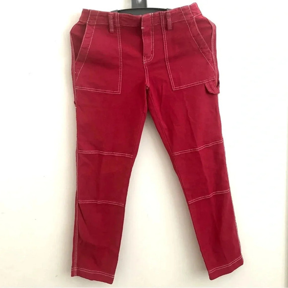 Joie Madelia Cargo Pant Cardinal Red Slim Straight Leg Cargo Painter Ankle sz 2 - Picture 3 of 7